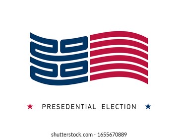 Poster for the United States presidential election in 2020. Election banner inviting to vote. Sticker with stylized USA flag.