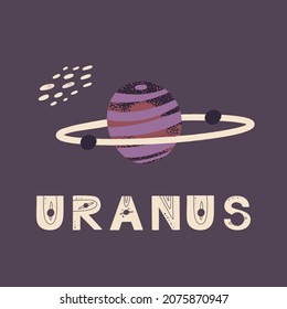 Poster with uranus lettering and planet. Vector illustration for posters, prints and cards