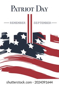 Poster for USA Patriot Day. Never forget editable text. Vector illustration on white background with national flag