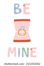 Poster for Valentine Day. Engagement ring in a box