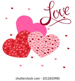 Poster Valentine's Day card with abstract background of hearts, romantic words vector illustration