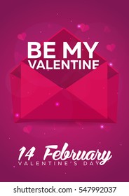 Poster Valentines Day flat. Pink envelope on pink background. Vector flat illustration