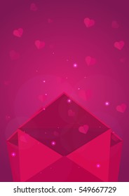 Poster Valentines Day flat. Pink envelope on pink background. Vector flat illustration