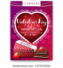 Poster of Valentine's Day party with gift and candy in form of heart