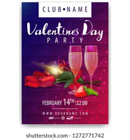 Poster of Valentine's Day party with glasses of champagne and flowers