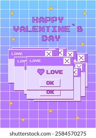 Poster for Valentine's Day in y2k style. Popup interface on digital screen with the word love