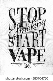 Poster with vaporizer and smoke cloud in vintage style lettering eat, sleep, vape drawing on dirty paper background.