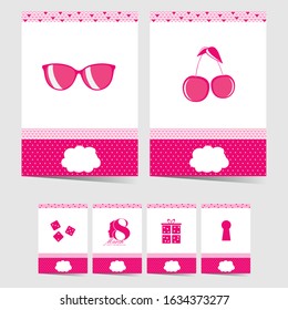 poster with various elements in pink color illustration on grey