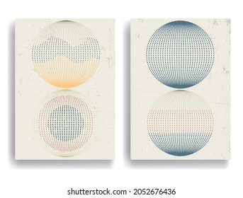 Poster with various geometric circle elements in modern art style . Minimal design with geometric shapes . Trendy brochure . Vector illustration .