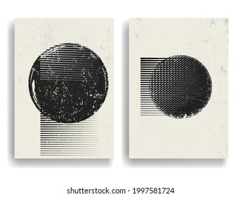 Poster with various geometrical elements in modern art style . Minimal design with geometric shapes . Trendy brochure . Vector illustration .