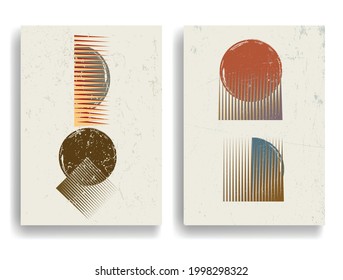 Poster with various geometrical elements in modern art style . Minimal design with geometric shapes . Trendy brochure . Vector illustration .