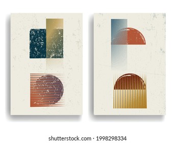 Poster with various geometrical elements in modern art style . Minimal design with geometric shapes . Trendy brochure . Vector illustration .