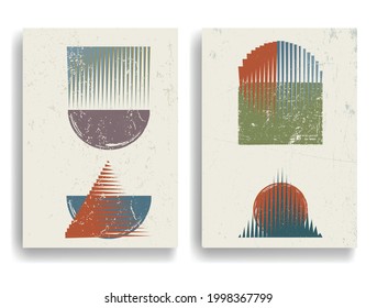 Afiche con varios elementos geométricos en estilo de arte moderno. Diseño mínimo con formas geométricas. Folleto de moda. Ilustración del vector.