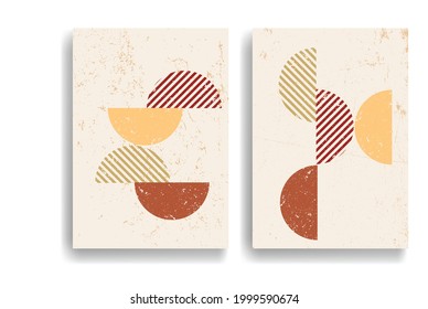 Afiche con varios elementos geométricos en estilo de arte moderno. Diseño mínimo con formas geométricas. Folleto de moda. Ilustración del vector.