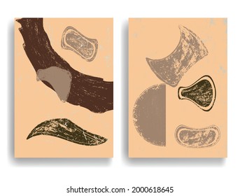 Poster with various geometrical elements in modern art style . Minimal design with geometric shapes . Trendy brochure . Vector illustration .