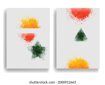 Poster with various geometrical elements in modern art style . Minimal design with geometric shapes . Trendy brochure . Vector illustration .