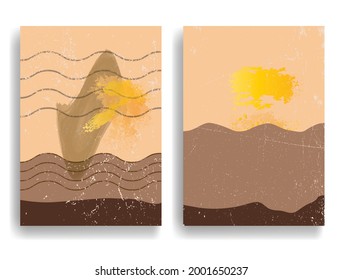 Poster with various geometrical elements in modern art style . Minimal design with geometric shapes . Trendy brochure . Vector illustration .