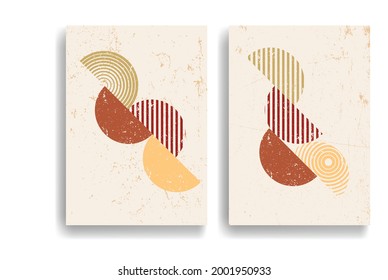 Afiche con varios elementos geométricos en estilo de arte moderno. Diseño mínimo con formas geométricas. Folleto de moda. Ilustración del vector.