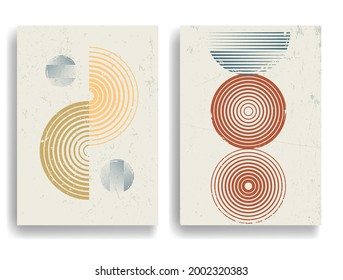 Poster with various geometrical elements in modern art style . Minimal design with geometric shapes . Trendy brochure . Vector illustration .