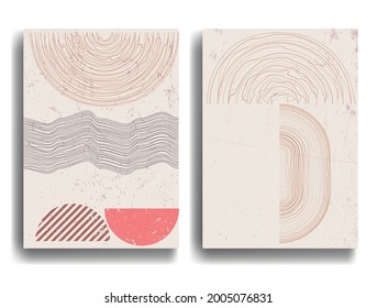 Afiche con varios elementos geométricos en estilo de arte moderno. Diseño mínimo con formas geométricas. Folleto de moda. Ilustración del vector.