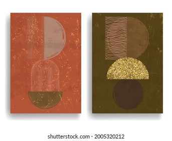 Poster with various geometrical elements in modern art style . Minimal design with geometric shapes . Trendy brochure . Vector illustration .