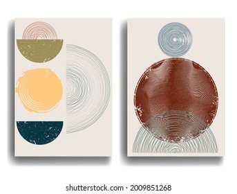 Poster mit verschiedenen geometrischen Elementen im modernen Kunststil . Minimales Design mit geometrischen Formen . Trendy Broschüre . Vektorgrafik .