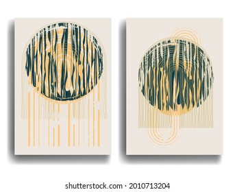 Poster with various geometrical elements in modern art style . Minimal design with geometric shapes . Trendy brochure . Vector illustration .