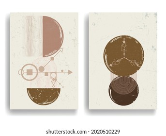 Poster with various geometrical elements in modern art style . Minimal design with geometric shapes . Trendy brochure . Vector illustration .