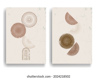 Afiche con varios elementos geométricos en estilo de arte moderno. Diseño mínimo con formas geométricas. Folleto de moda. Ilustración del vector.