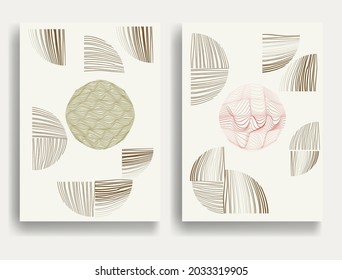 Afiche con varios elementos geométricos en estilo de arte moderno. Diseño mínimo con formas geométricas. Folleto de moda. Ilustración del vector.