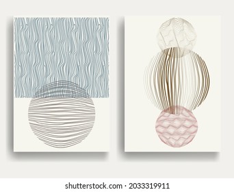 Poster with various geometrical elements in modern art style . Minimal design with geometric shapes . Trendy brochure . Vector illustration .