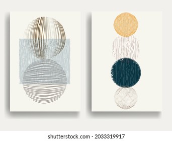Poster with various geometrical elements in modern art style . Minimal design with geometric shapes . Trendy brochure . Vector illustration .