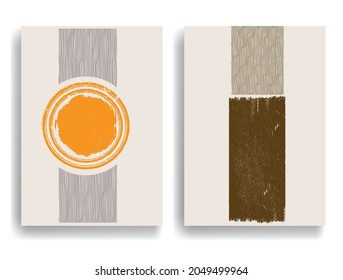 Poster with various geometrical elements in modern art style . Minimal design with geometric shapes . Trendy brochure . Vector illustration .