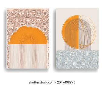 Poster mit verschiedenen geometrischen Elementen im modernen Kunststil . Minimales Design mit geometrischen Formen . Trendy Broschüre . Vektorgrafik .