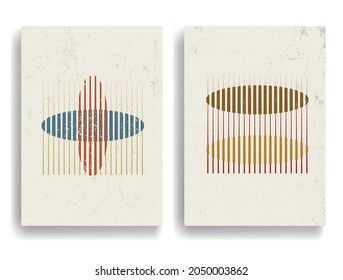 Poster with various geometrical elements in modern art style . Minimal design with geometric shapes . Trendy brochure . Vector illustration .