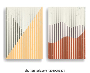 Afiche con varios elementos geométricos en estilo de arte moderno. Diseño mínimo con formas geométricas. Folleto de moda. Ilustración del vector.