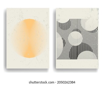 Poster with various geometrical elements in modern art style . Minimal design with geometric shapes . Trendy brochure . Vector illustration .