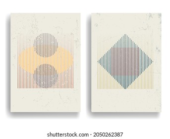Poster with various geometrical elements in modern art style . Minimal design with geometric shapes . Trendy brochure . Vector illustration .