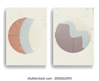 Poster with various geometrical elements in modern art style . Minimal design with geometric shapes . Trendy brochure . Vector illustration .