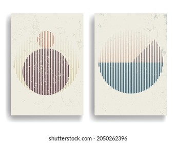 Poster with various geometrical elements in modern art style . Minimal design with geometric shapes . Trendy brochure . Vector illustration .
