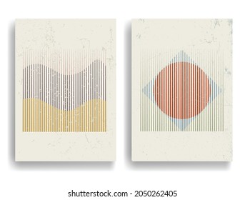 Afiche con varios elementos geométricos en estilo de arte moderno. Diseño mínimo con formas geométricas. Folleto de moda. Ilustración del vector.