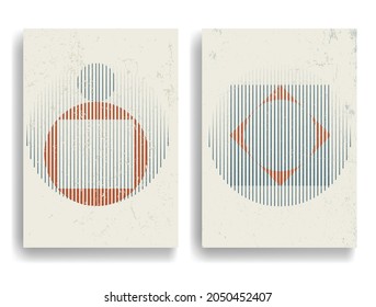 Poster with various geometrical elements in modern art style . Minimal design with geometric shapes . Trendy brochure . Vector illustration .