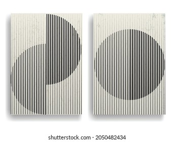 Poster with various geometrical elements in modern art style . Minimal design with geometric shapes . Trendy brochure . Vector illustration .