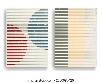 Poster with various geometrical elements in modern art style . Minimal design with geometric shapes . Trendy brochure . Vector illustration .