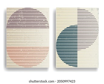Afiche con varios elementos geométricos en estilo de arte moderno. Diseño mínimo con formas geométricas. Folleto de moda. Ilustración del vector.