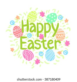 poster vector greeting Easter, eggs, flowers, holiday