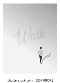 poster vector illustration of sky theme and people walking alone