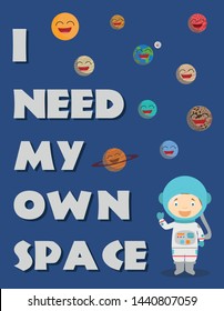 Poster vector illustrations of an astronaut and the planets of the Solar System, with a funny wordplay. 