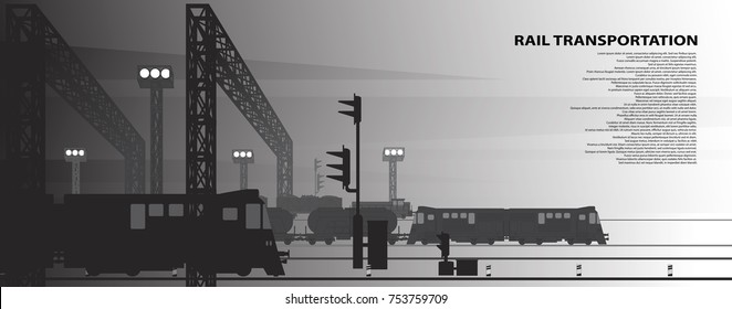 Poster with vector images of railway theme