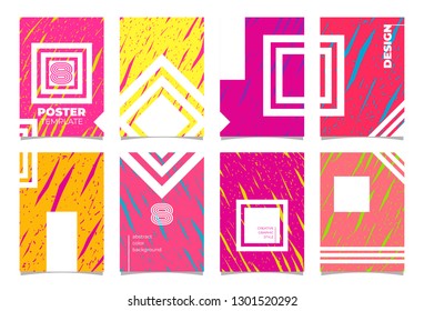 Poster vector mockup template set. Hand drawn pink green illustration background, decorative elements design catalog, cover, poster. Design brochure, graphic design printing background, poster layout.